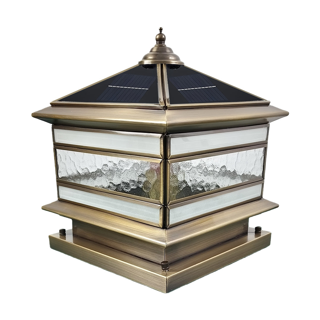 Stone Pillar Solar Lights Retro Copper Waterproof Fence Post Light