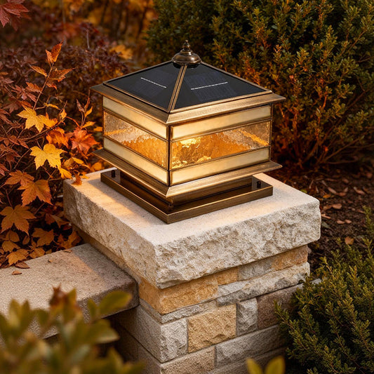 Stone Pillar Solar Lights Retro Copper Waterproof Fence Post Light