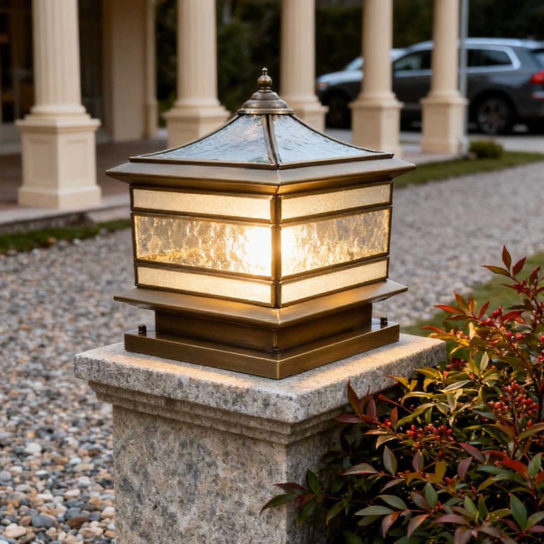 Stone Pillar Solar Lights Retro Copper Waterproof Fence Post Light