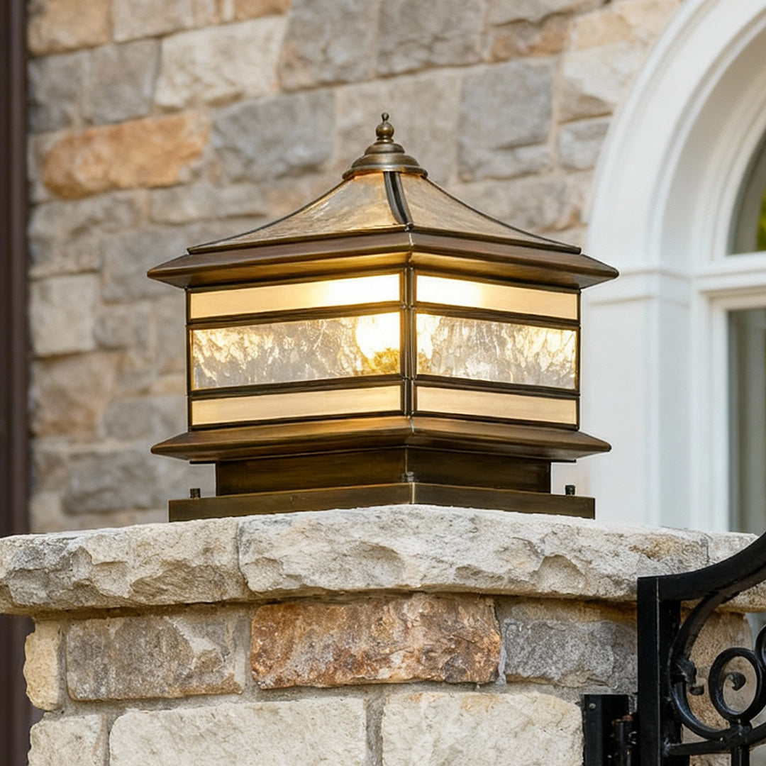 Stone Pillar Solar Lights Retro Copper Waterproof Fence Post Light