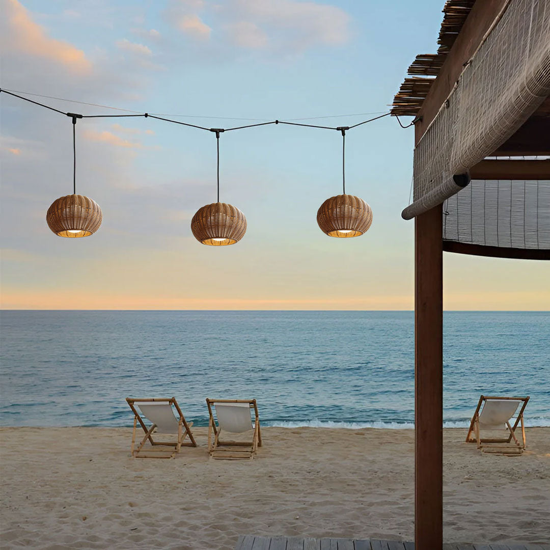 Rattan Outdoor Pendant Light Modern Waterproof Lights