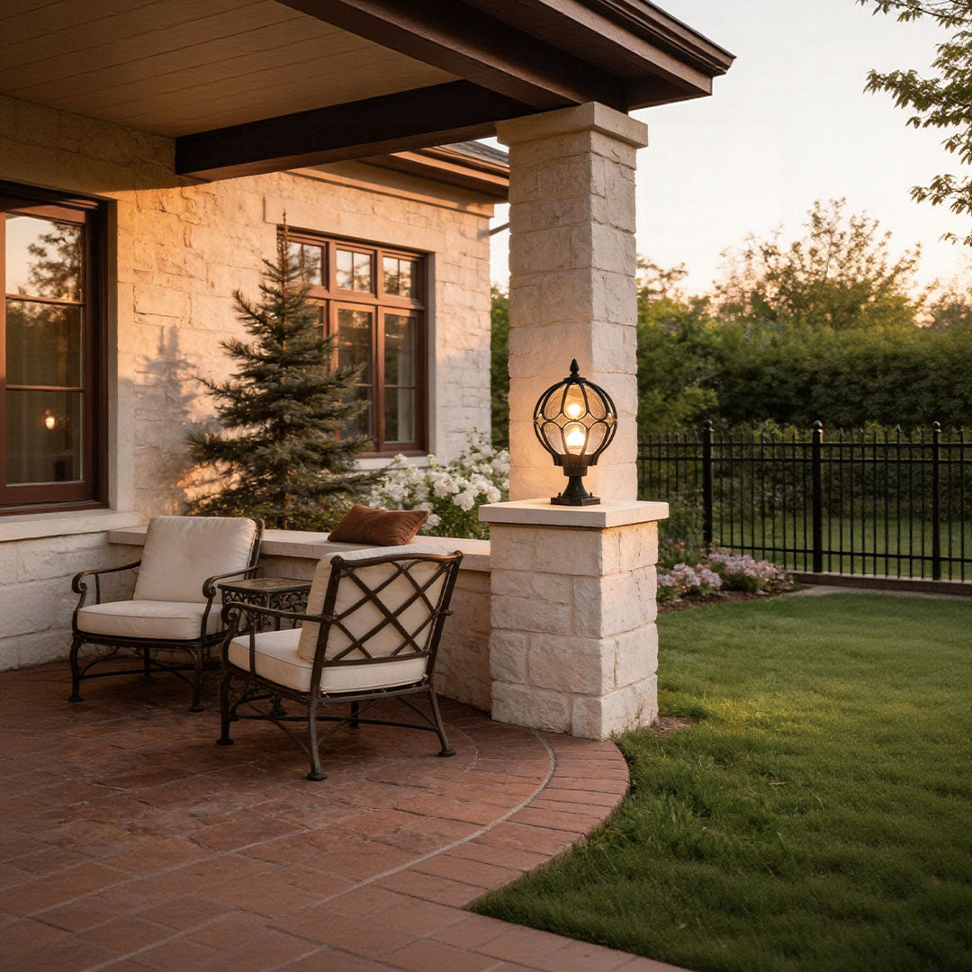 Outdoor Globe Pillar Lights Retro Glass Globe Copper Fence Post Light
