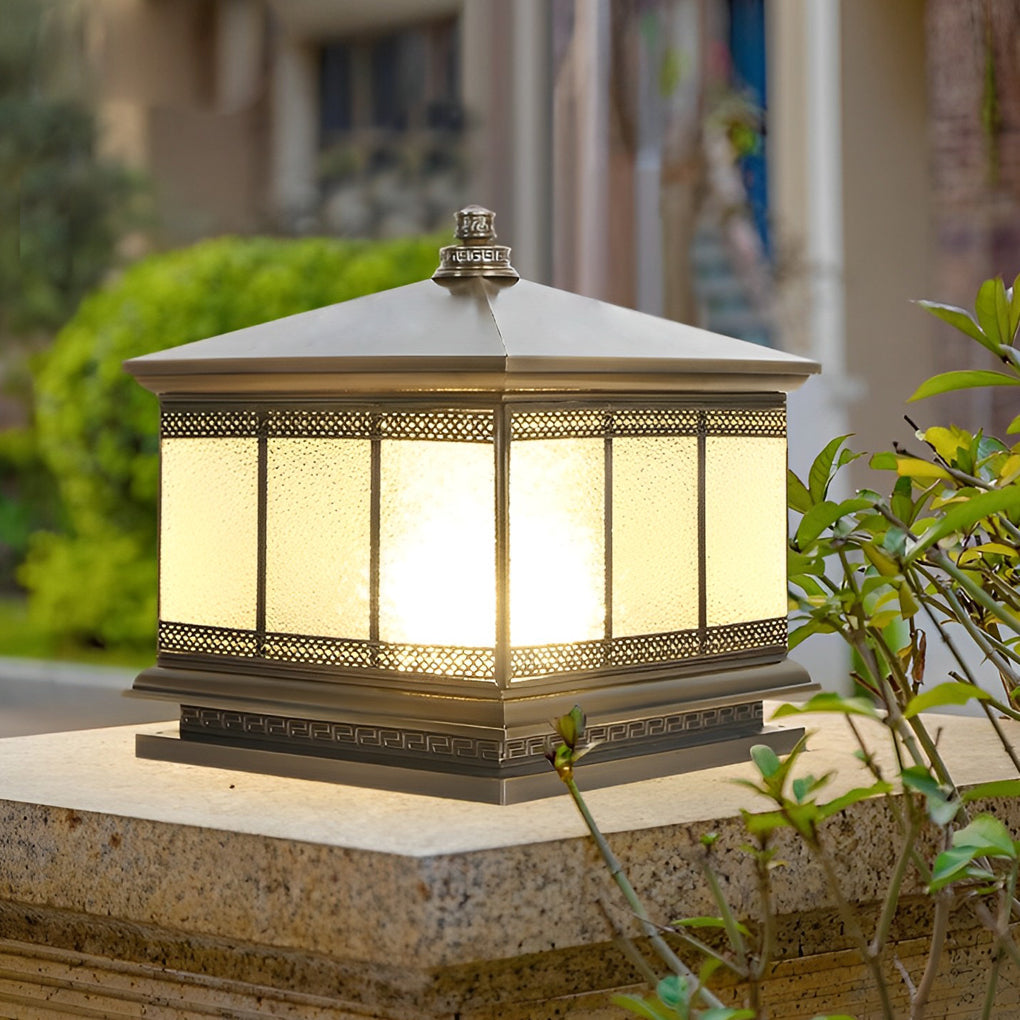Waterproof Outdoor Gate Pillar Lights Retro Copper Solar Fence Lamp