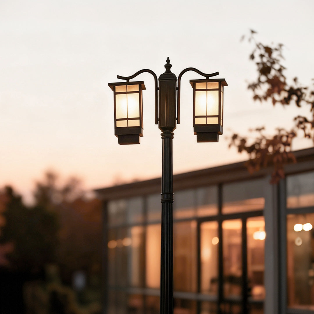 2 Head Outdoor Post Light Modern Black Waterproof Light