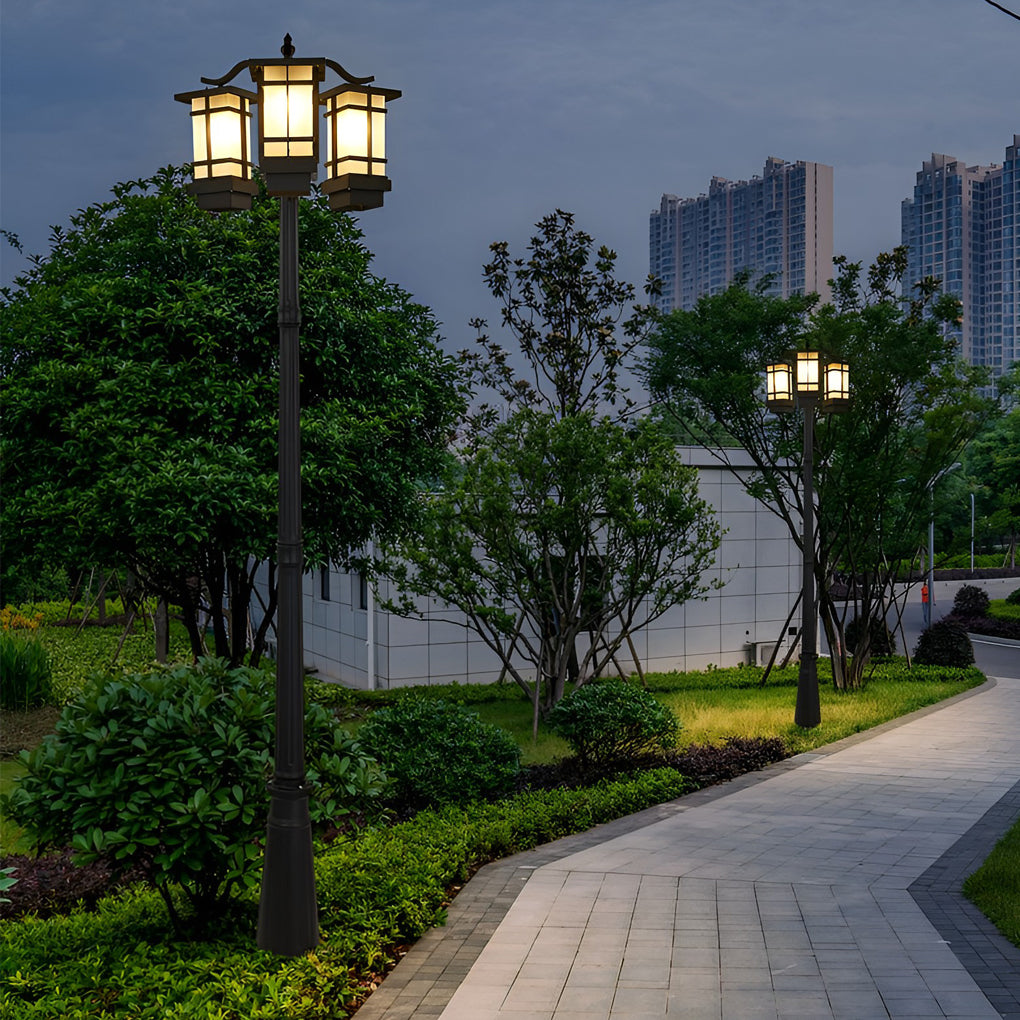 2 Head Outdoor Post Light Modern Black Waterproof Light