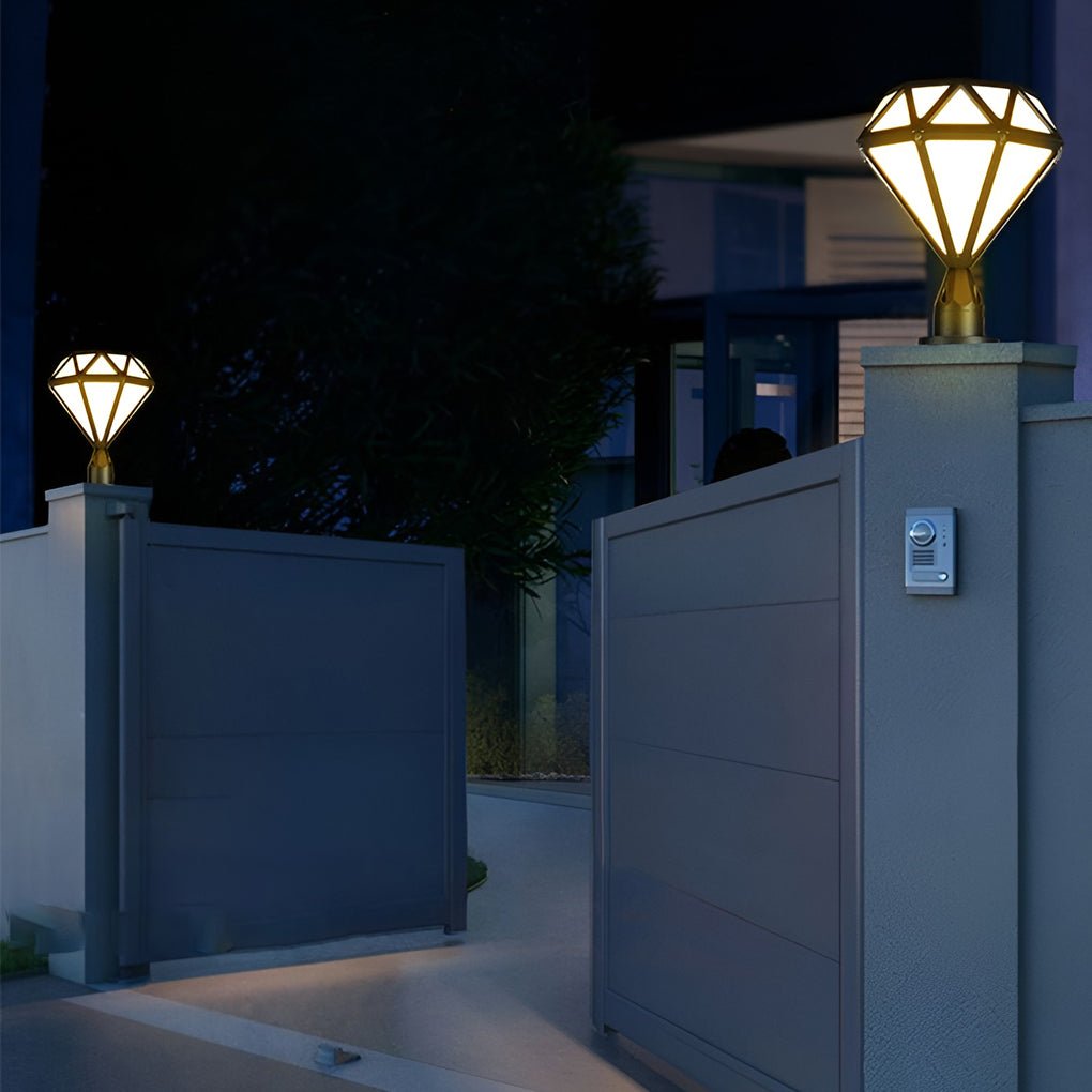 Modern Outdoor Pillar Lights Diamond-Shaped LED Waterproof Light