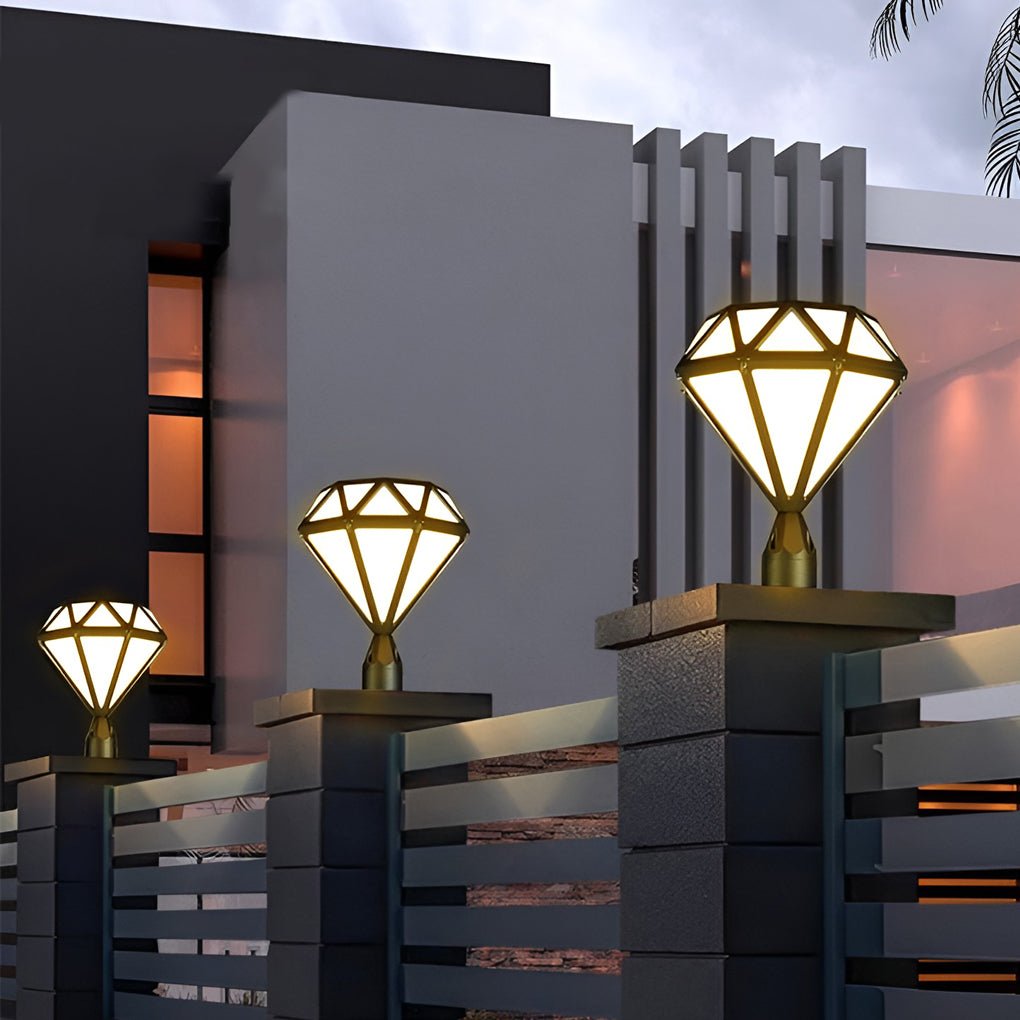 Modern Outdoor Pillar Lights Diamond-Shaped LED Waterproof Light