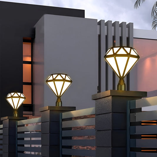 Modern Outdoor Pillar Lights Diamond-Shaped LED Waterproof Light