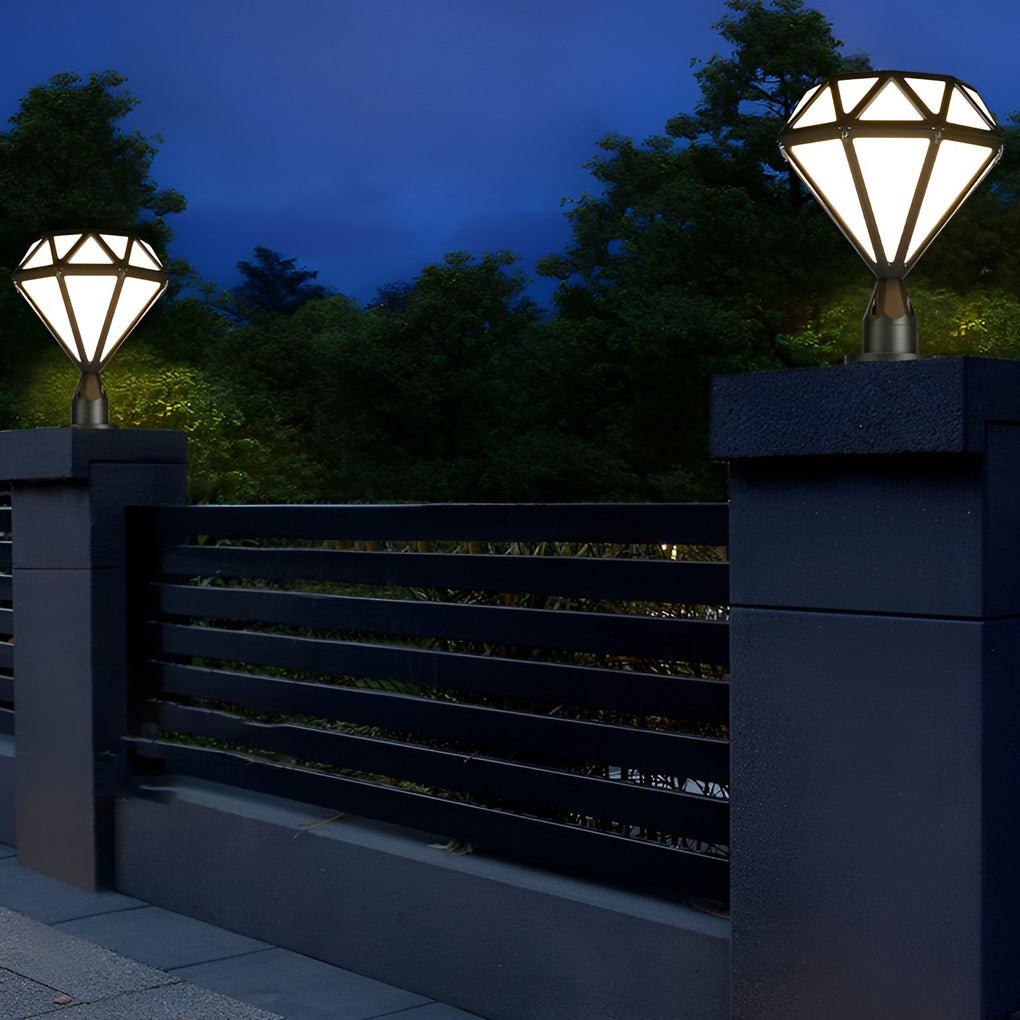 Modern Outdoor Pillar Lights Diamond-Shaped LED Waterproof Light