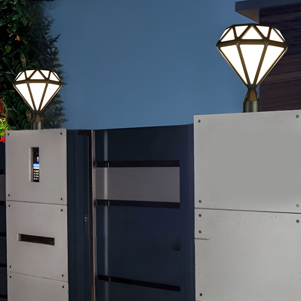 Modern Outdoor Pillar Lights Diamond-Shaped LED Waterproof Light