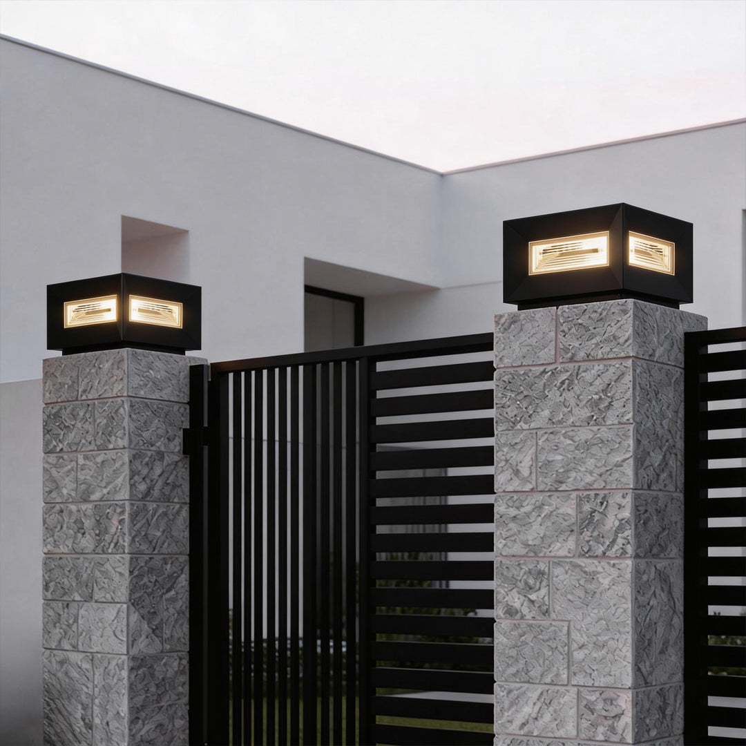 Square Pillar Lights Modern Creative Cube LED Solar Fence Post Light