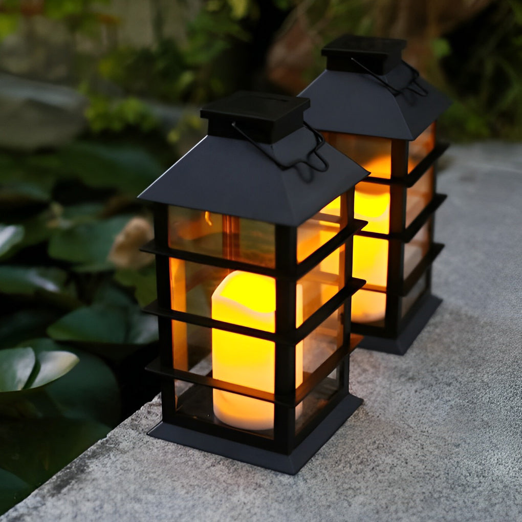 Candlestick Lantern Portable LED Black Solar Outdoor Lamp
