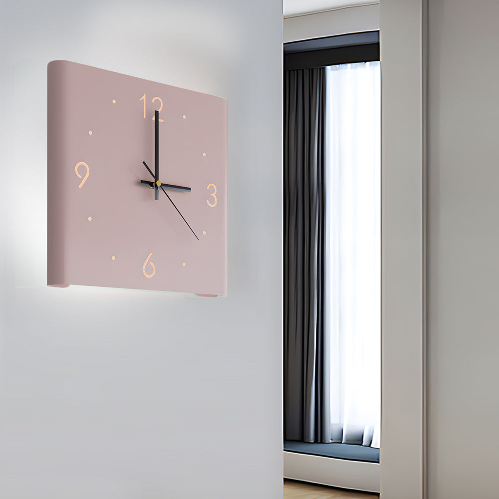 Wall Clock Lamp Modern Square Backlit Metal Light