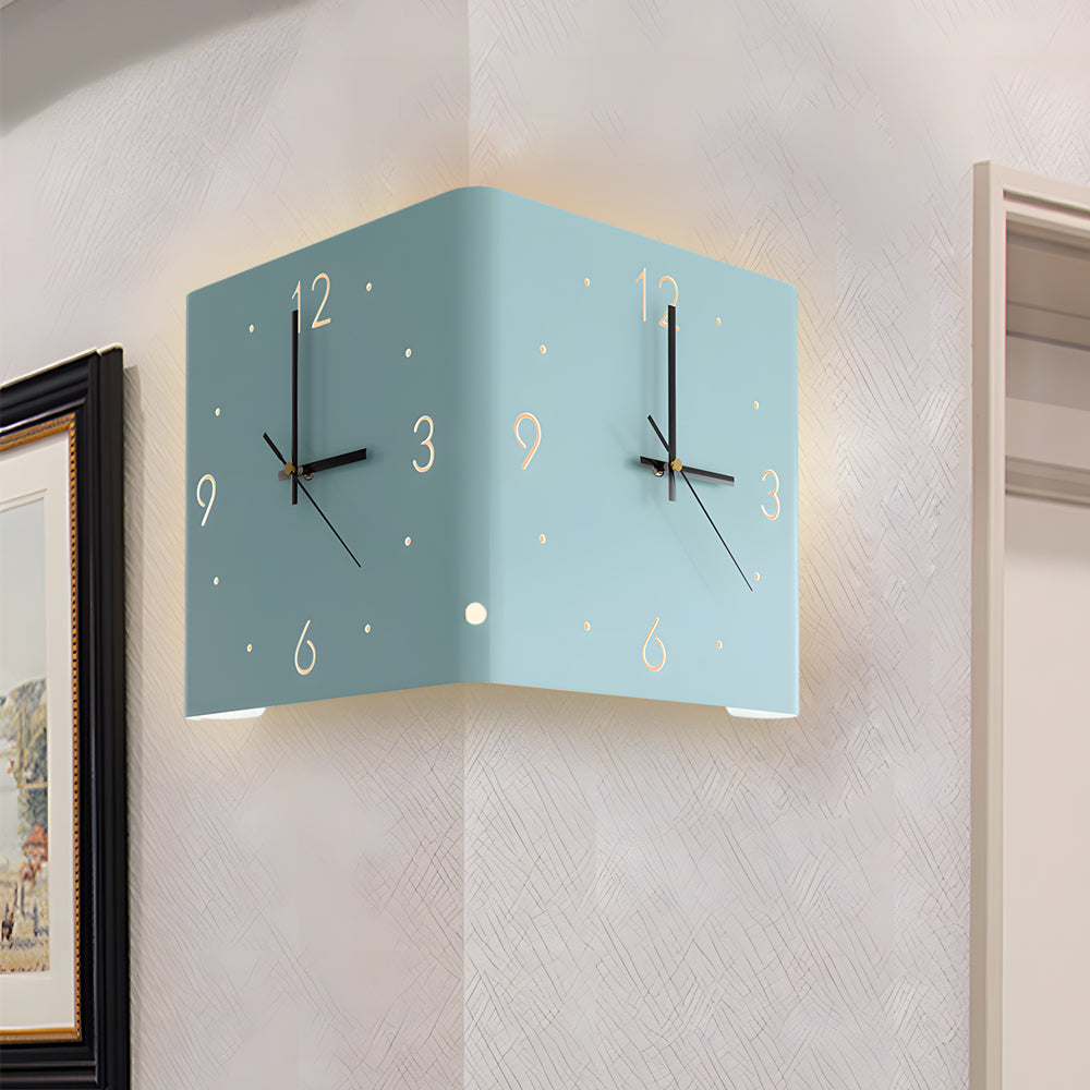 Wall Clock Lamp Modern Square Backlit Metal Light