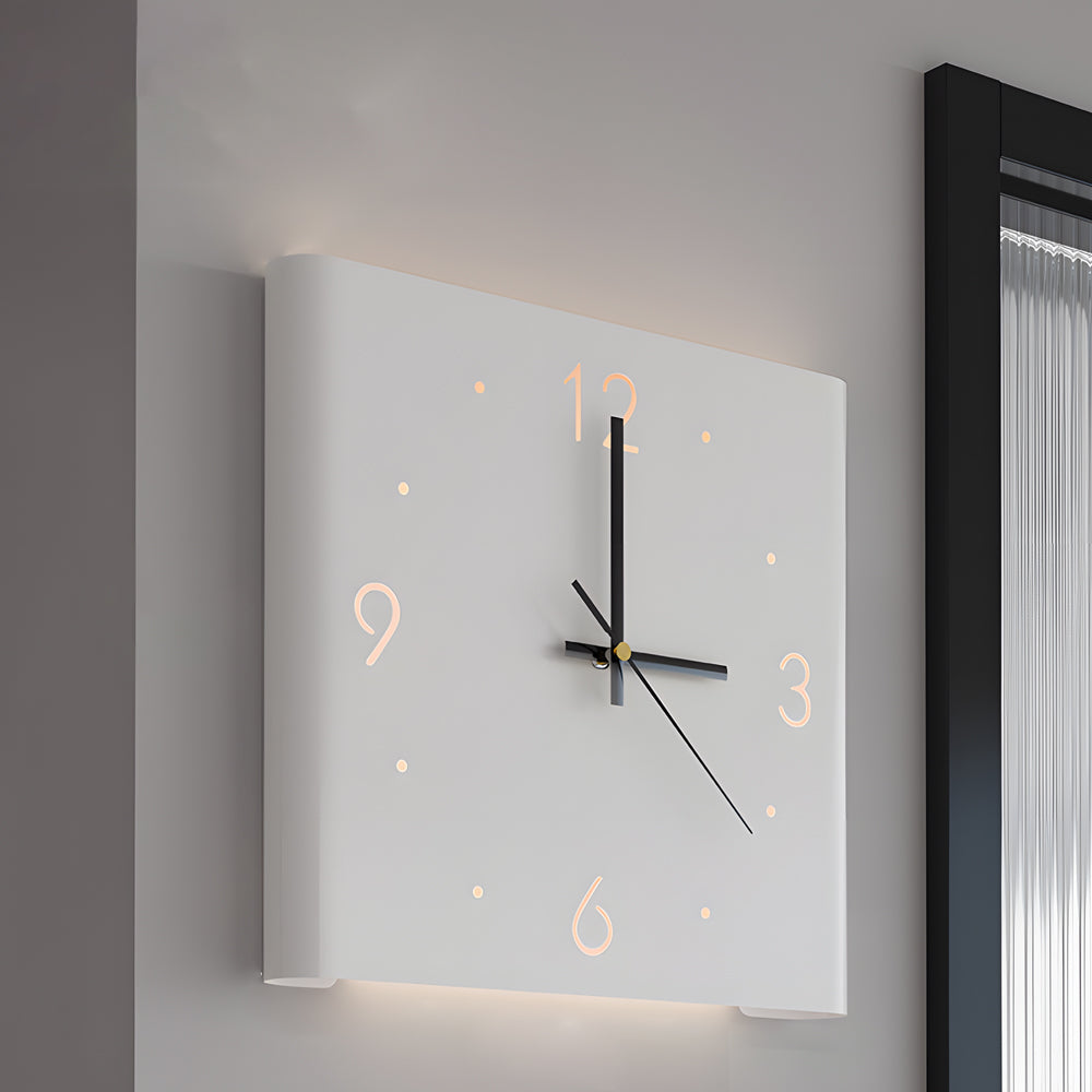 Wall Clock Lamp Modern Square Backlit Metal Light