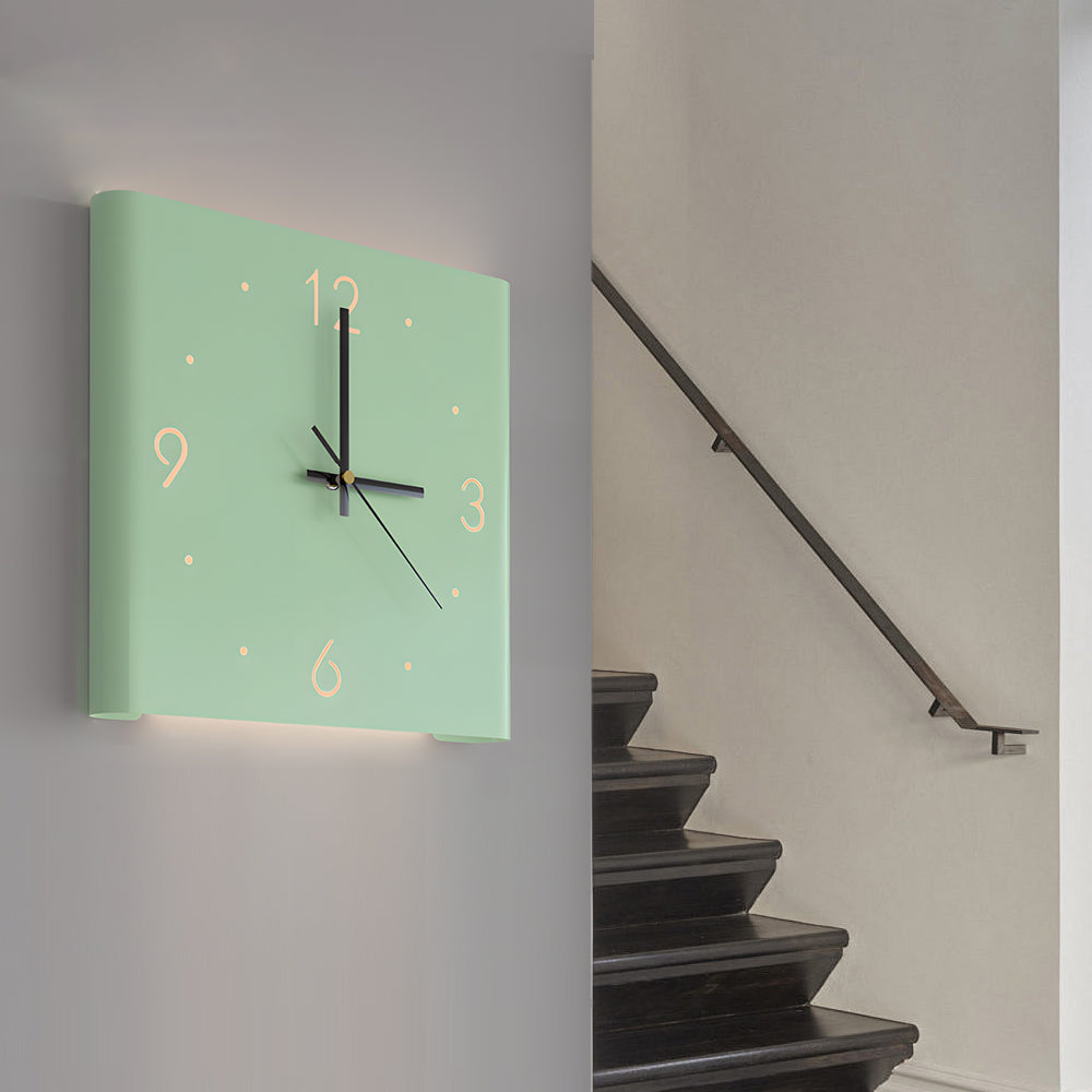Wall Clock Lamp Modern Square Backlit Metal Light