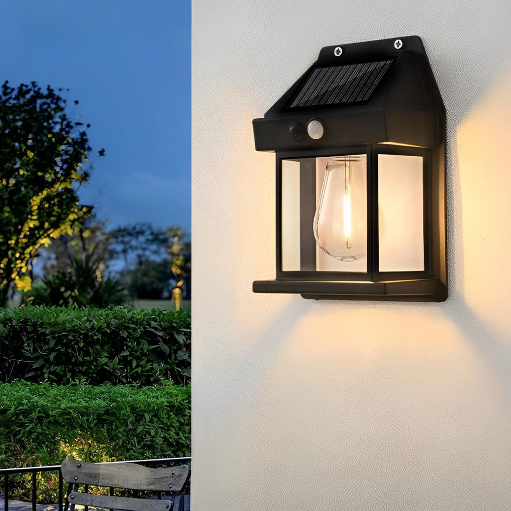 Wall Mount Solar Lantern Tungsten Bulb Motion Sensor Light