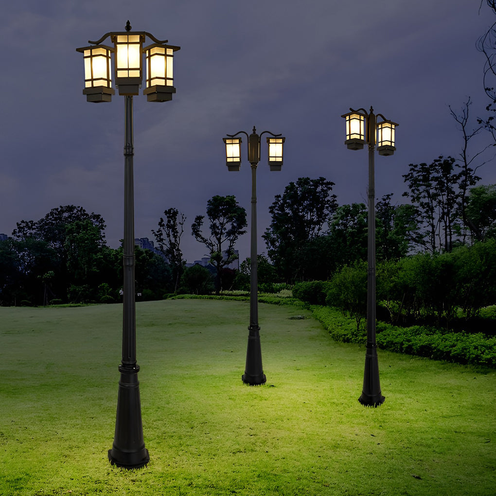 2 Head Outdoor Post Light Modern Black Waterproof Light
