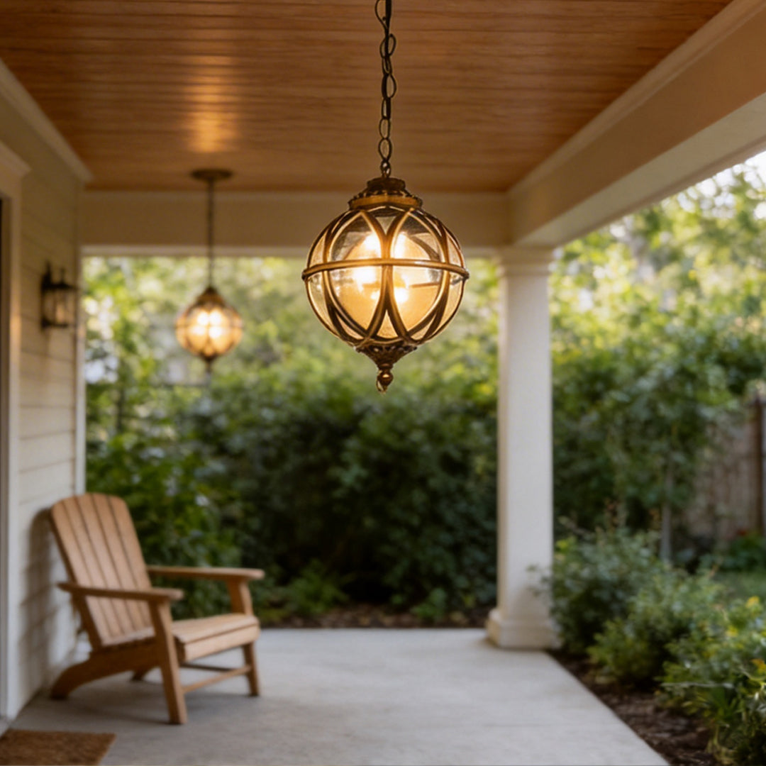 Metal Orb Pendant Light Globe Moisture Proof Outdoor Ceiling Light