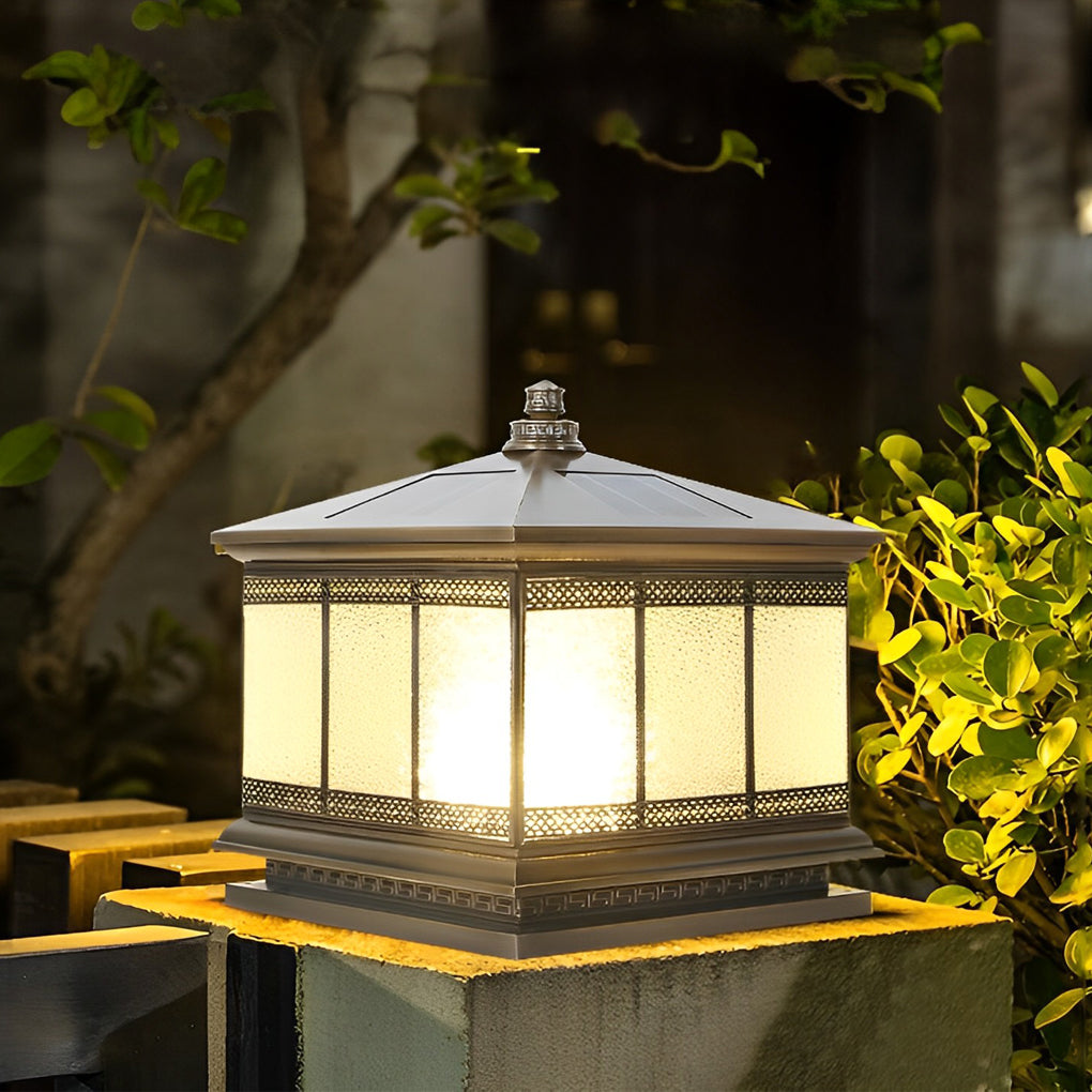 Waterproof Outdoor Gate Pillar Lights Retro Copper Solar Fence Lamp