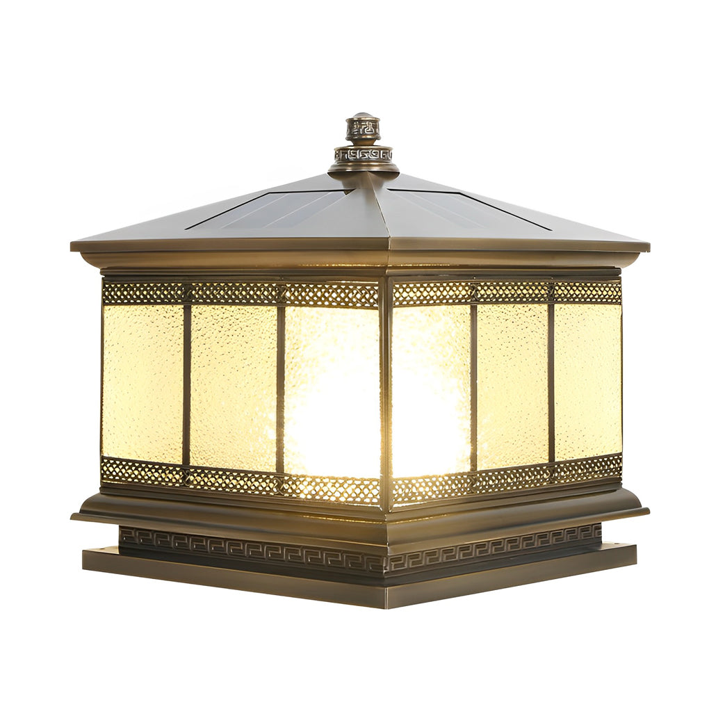 Waterproof Outdoor Gate Pillar Lights Retro Copper Solar Fence Lamp