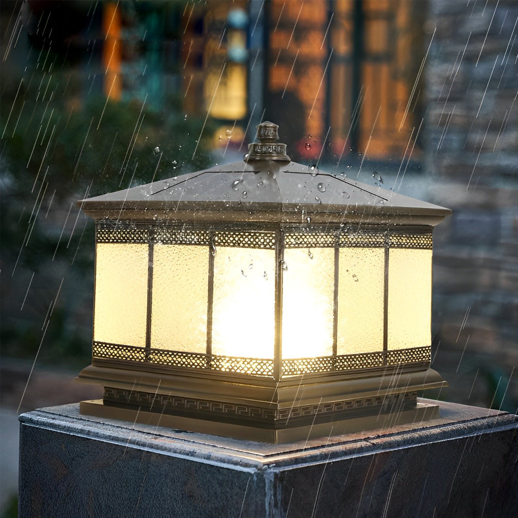 Waterproof Outdoor Gate Pillar Lights Retro Copper Solar Fence Lamp