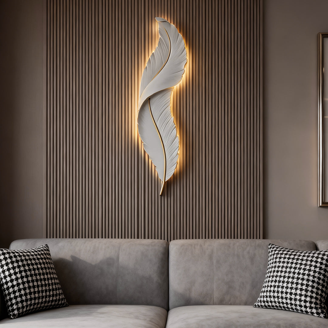 Feather Wall Light Modern Luxury LED White Resin Art Corridor Lamp