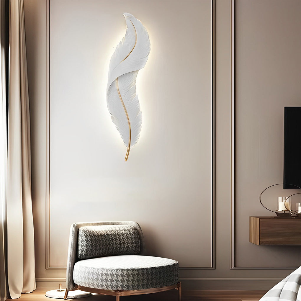 Feather Wall Light Modern Luxury LED White Resin Art Corridor Lamp